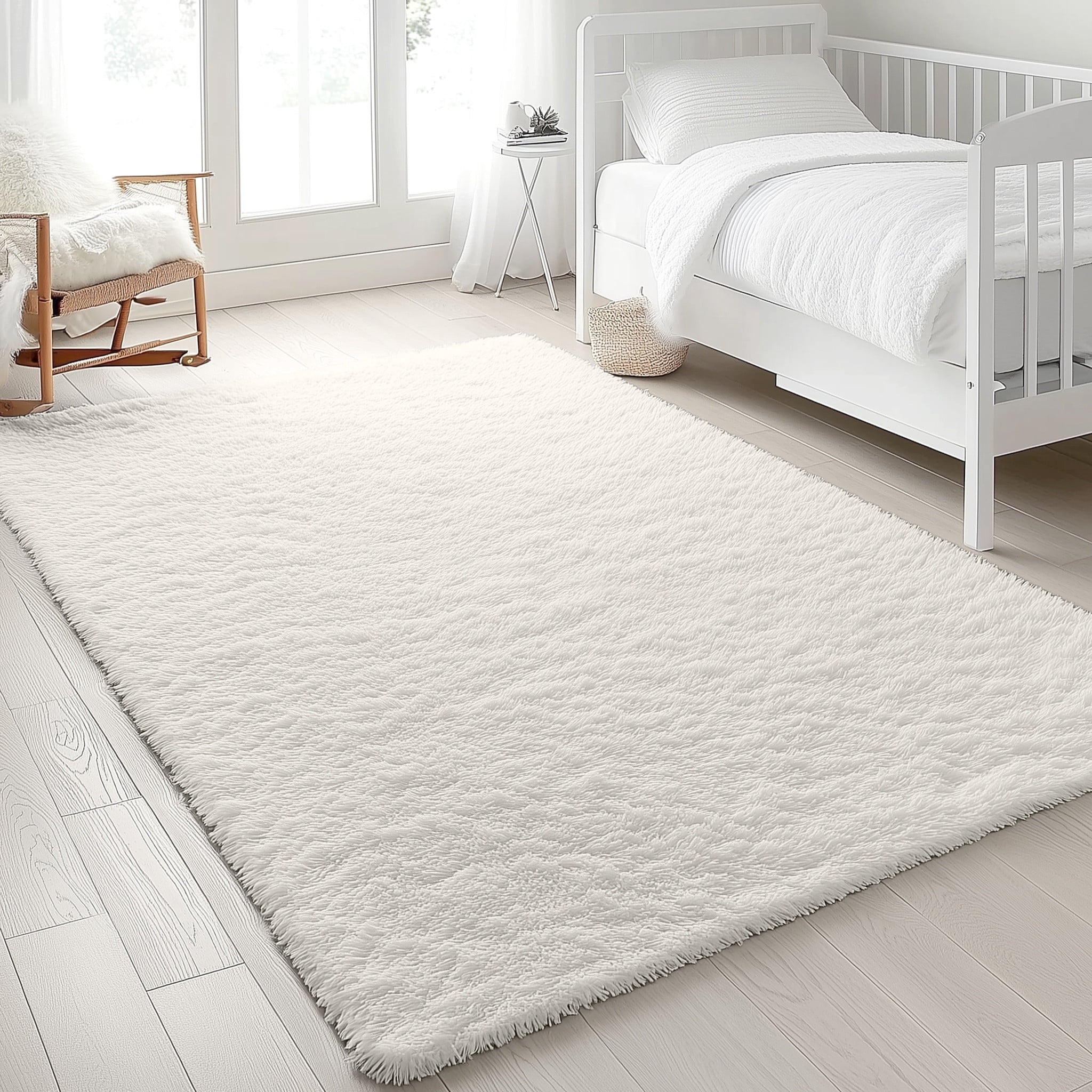 Buganda Area Rugs for Living Room 9'X12', Soft and Fluffy Shaggy Carpet for Pets, Machine Washable Floor Rugs for Bedroom, Cream