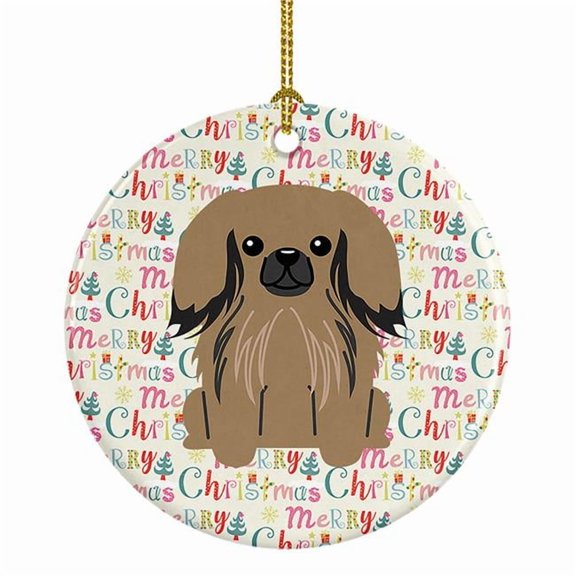 Merry Christmas Pekingese Tan Ceramic Ornament 2.8 in x 2.8 in