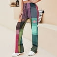 thumbnail image 3 of Colored Grid Geometry for Women Casual Lightweight Straight Leg Pants Comfy Women's Trousers, 3 of 8