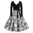 thumbnail image 2 of Christmas Dresses for Women Women's Fashion Elegant Autmn And Winter Long Sleeve V-Neck Christmas Print Dress for Holiday Party,Gray,2XL, 2 of 5