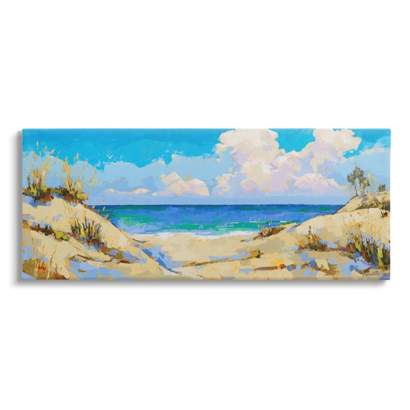 Stupell Industries Cloudy Beach Painting Nature Painting Gallery Wrapped Canvas Print Wall Art, 30 x 13