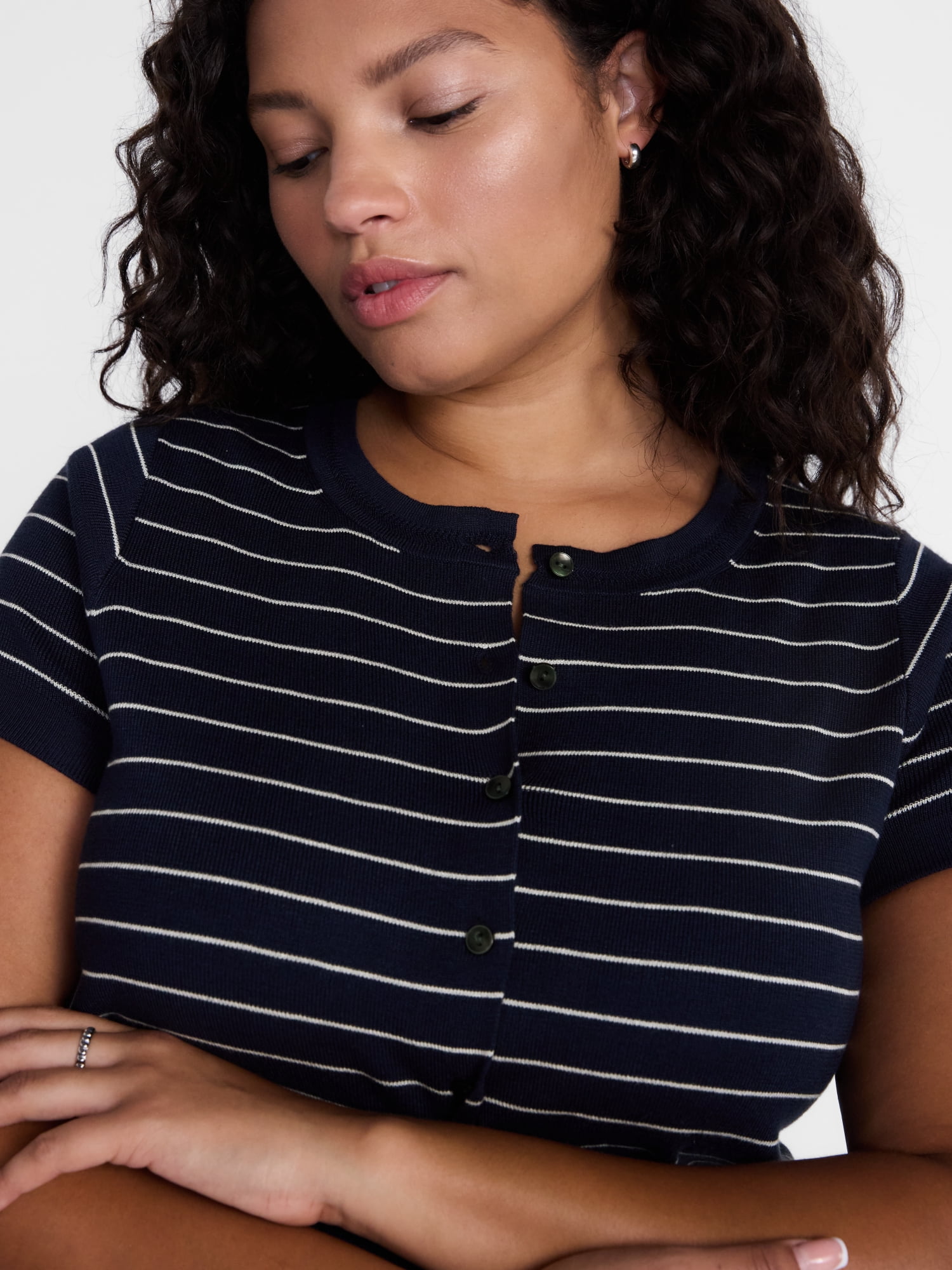 Terra & Sky Women's Plus Button Front Sweater Top with Short Sleeves, Lightweight, Sizes 0X-5X