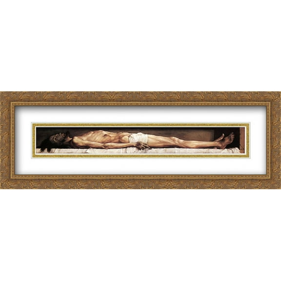 The Body of the Dead Christ in the Tomb 2x Matted 40x14 Large Gold Ornate Framed Art Print by Holbein, Hans (Younger)