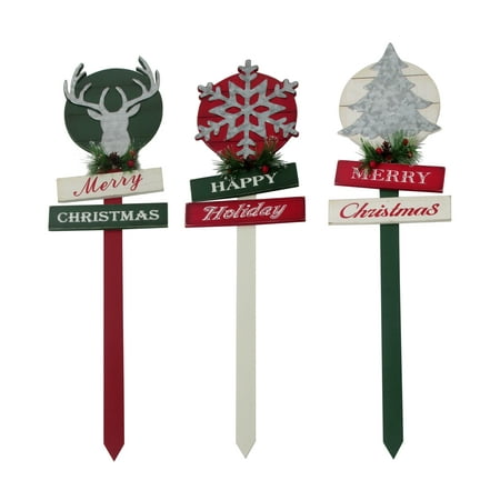 Holiday Time Wooden Tree Yard Stake Outdoor Christmas Décor, 26 in (Set of