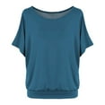 thumbnail image 2 of Weikingp Basic Tees For Women Womens Summer Tops Batwing Sleeve Oversized Solid Color T Shirt Women's Crew Neck Top Tshirts Shirts For Women Blue 2XL, 2 of 5