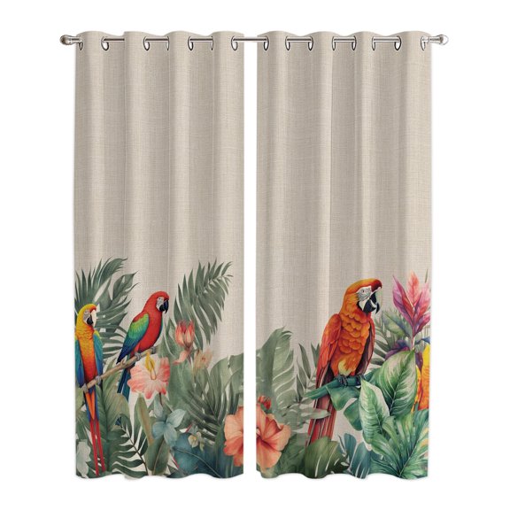 Summer Botanical Window Curtains Panels with Silver Grommet, Tropical Plants Birds Farmhouse Kitchen Cafe Curtain Draperies Window Treatment Set for Living Room/Bedroom/Laundry Room/Bathroom, 84x84