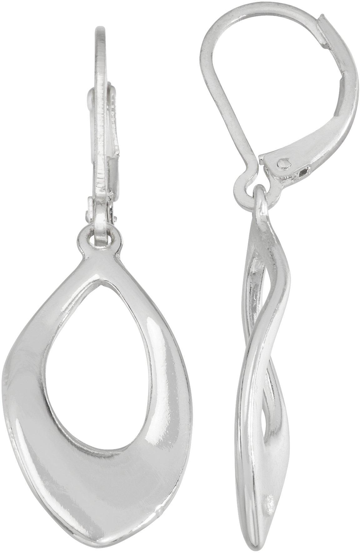 Napier Silver Lever Back Louvered Earrings Silver Openwork Hoop Earrings,