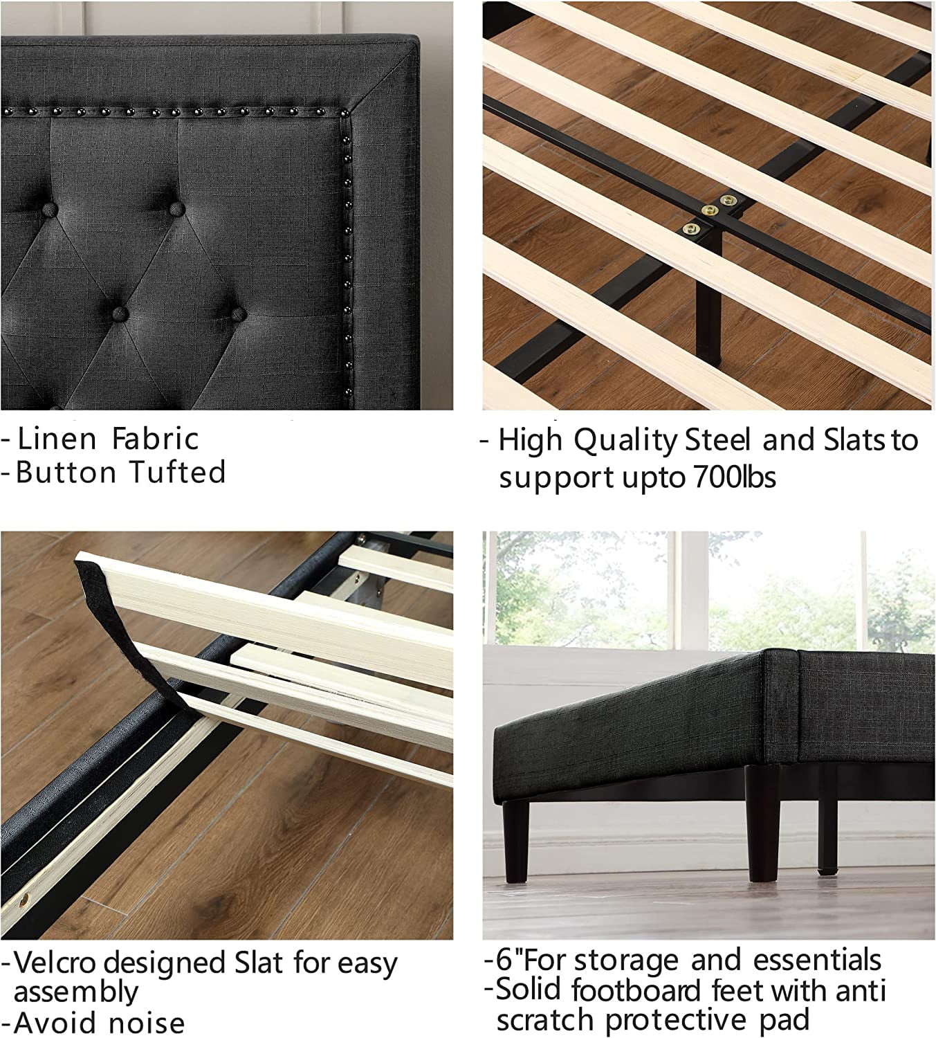 Allewie King Size Bed Frame with Velvet Upholstery