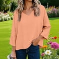 thumbnail image 2 of biudgviw 3/4 Length Sleeve Womens Tops Oversized Casual V Neck T Shirt Summer Loose Beach Vacation Blouses Spring Outfits, 2 of 7
