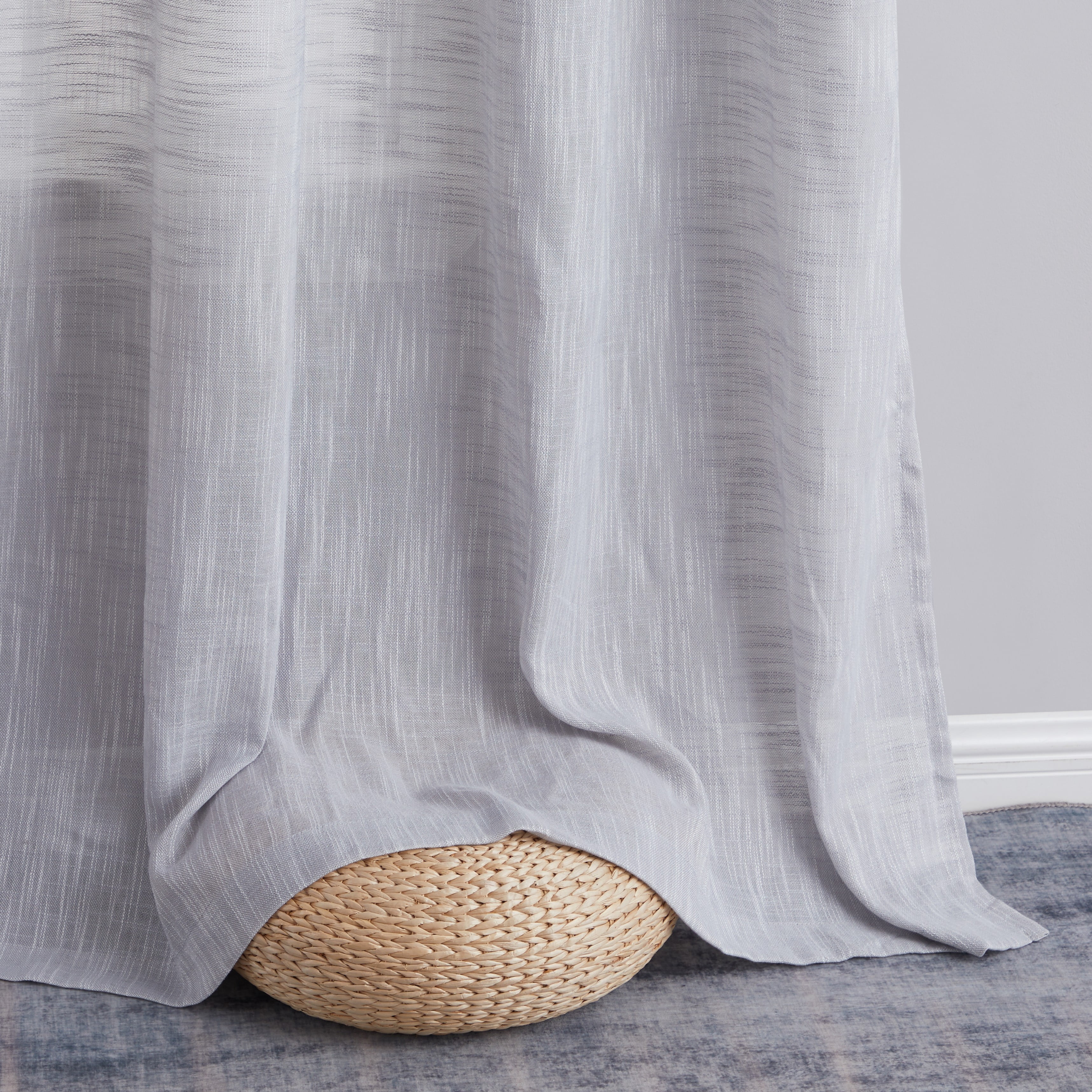 THD Harley Faux Linen Textured Semi Sheer Sun Light Filtering Window Grommet Curtain Panels, Set of 2 Panels
