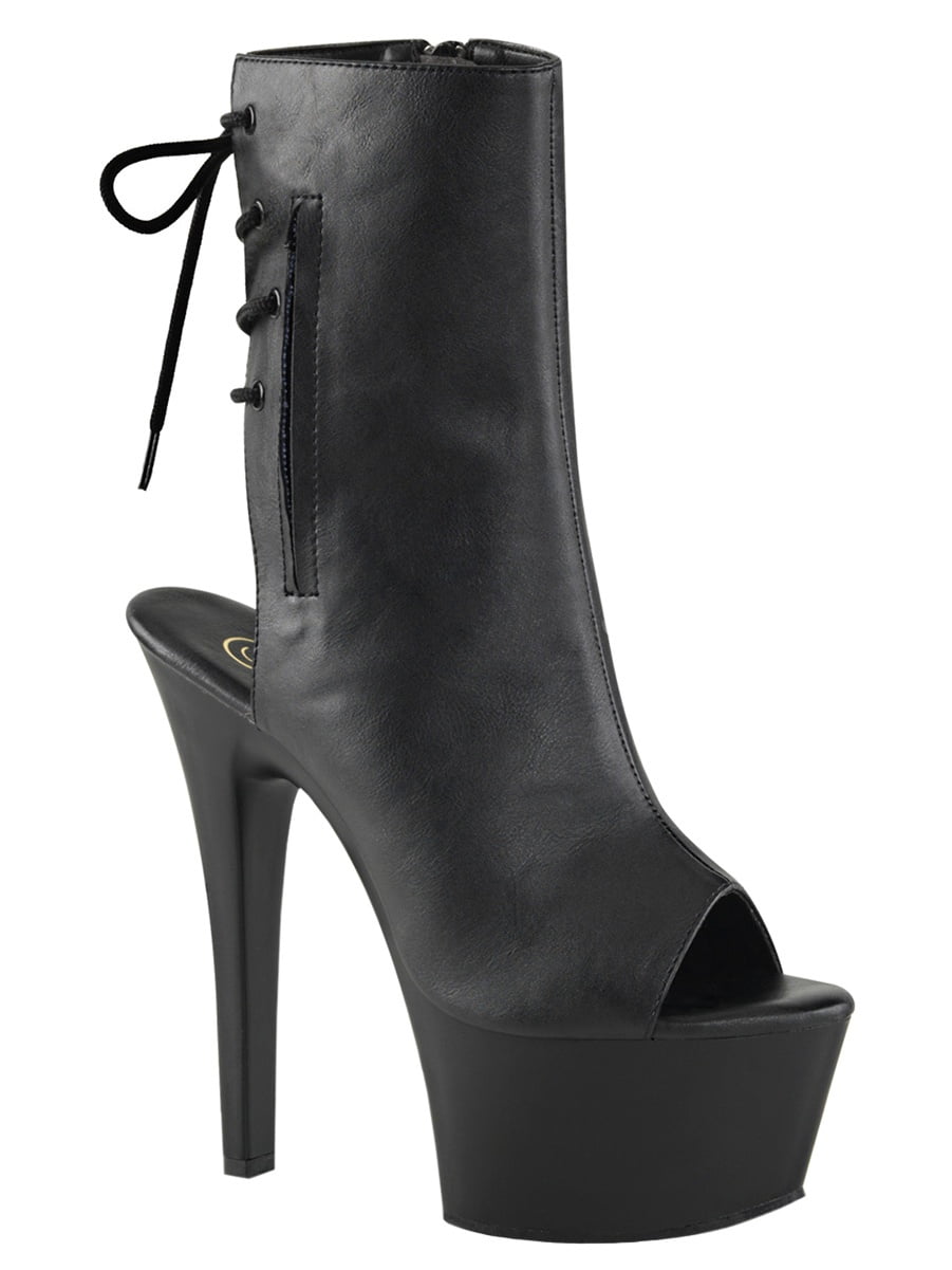 Pleaser - Womens Ankle Boots Black Platform Shoes Open Toe Booties ...