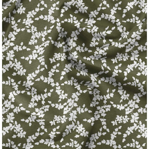 Soimoi Floral Print, Silk Fabric, Decor Sewing Fabric by The Yard 42 Inch Wide,Decorative Fabric for Shirts Suits Ties, Olive Green