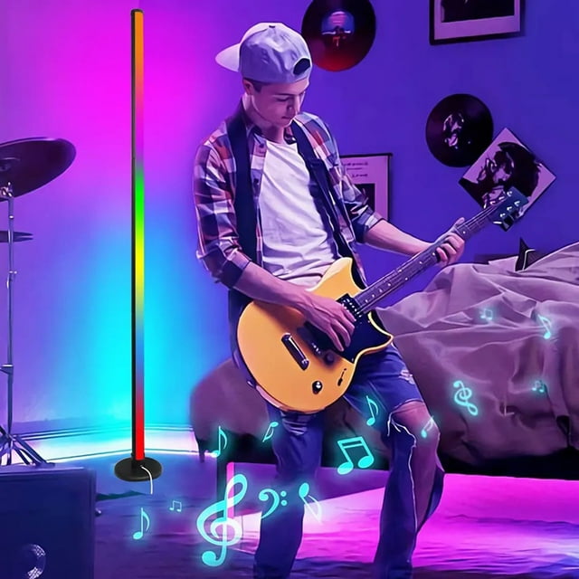Lámpara de pie LED RGB, lámpara de pie de esquina de 1,2 m, lámpara de pie moderna sincronizada con 1.600 millones de colores, lámpara de pie con cambio de color ambiental para sala de estar.