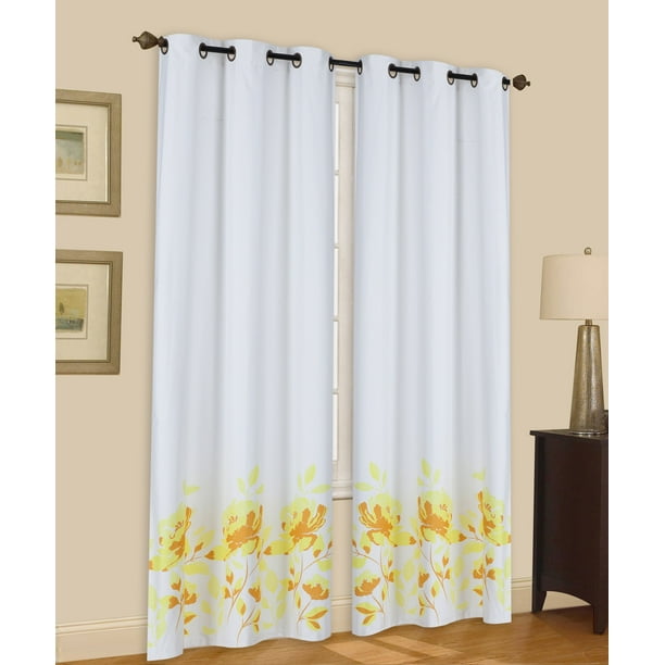 FLOWER YELLOW 1Piece Garden Room Darkening Block Light Grommet Top