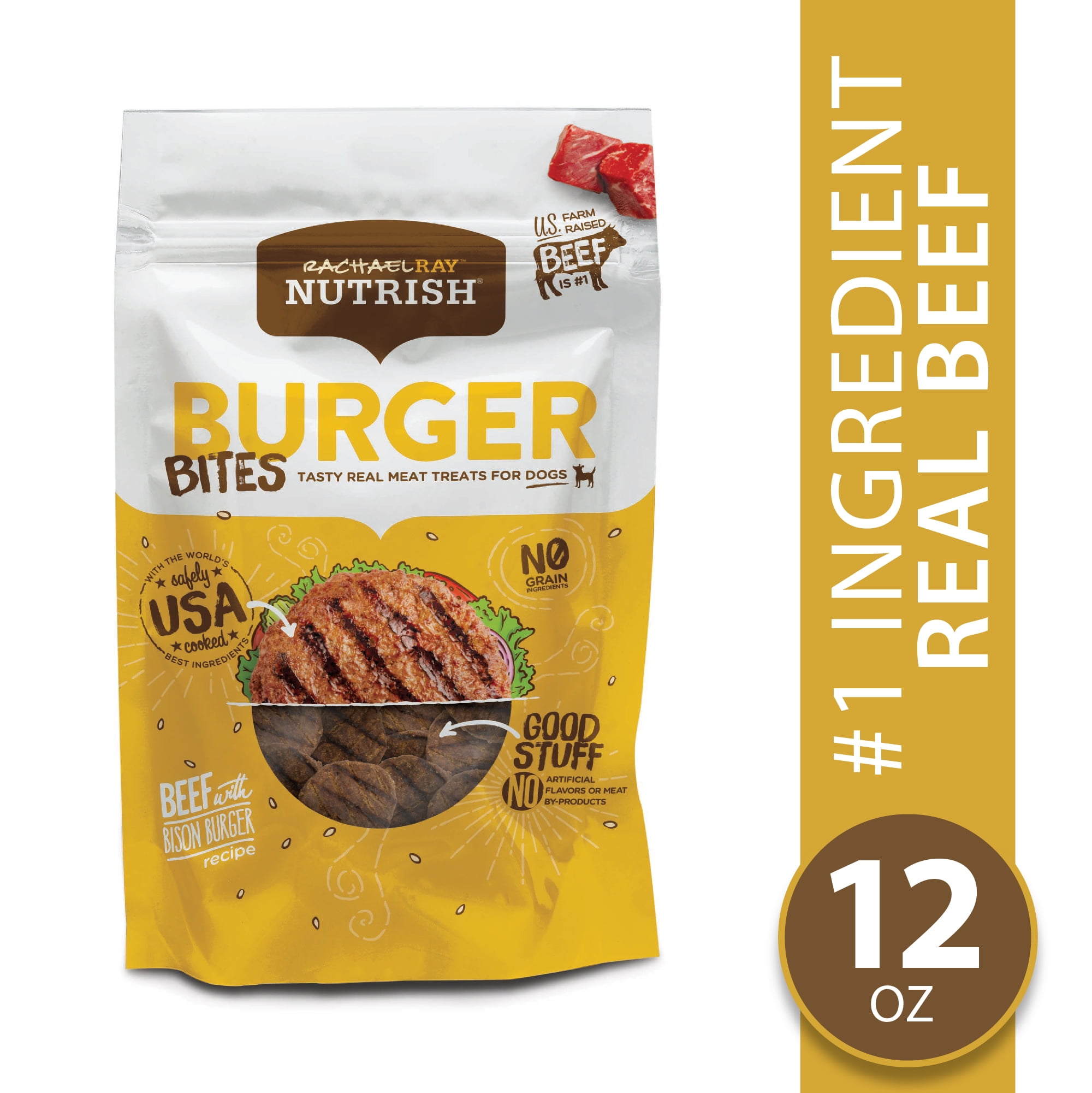 Rachael Ray Nutrish Burger Bites Dog Treats, Beef Burger With Bison Recipe, Grain Free, 12 Oz