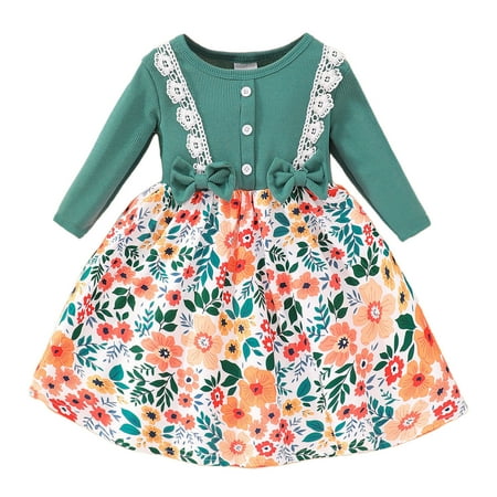 

Toddler Girls Long Sleeve Floral Prints Princess Dress Dance Party Dresses Fall Winter Clothes Toddler School Dress Baby Fairy Dress Halloween Outfits For Baby Girls