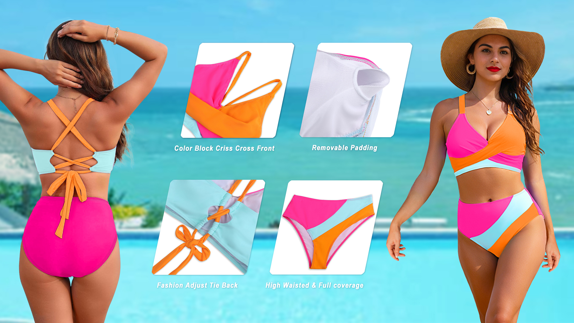 Rosvigor Women's Color-Block High-Waisted Bikini Set photo 4