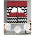 thumbnail image 3 of Black White Chevron Kitchen Curtains Swag Valance and Tier Curtains Set 24 Inch Length, Geometric Red Sea Wavy Striped Rod Pocket Drape Panels Pair Swag Curtain for Bathroom/Cafe/Window, 3 of 6