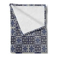 thumbnail image 2 of Moroccan Soft Flannel Fleece Blanket, Squares with Portuguese Azulejo Ornaments Arrangement Floral Pattern Leaves, Cozy Plush for Indoor and Outdoor Use, 50" x 60", Navy Blue Beige, by Ambesonne, 2 of 5