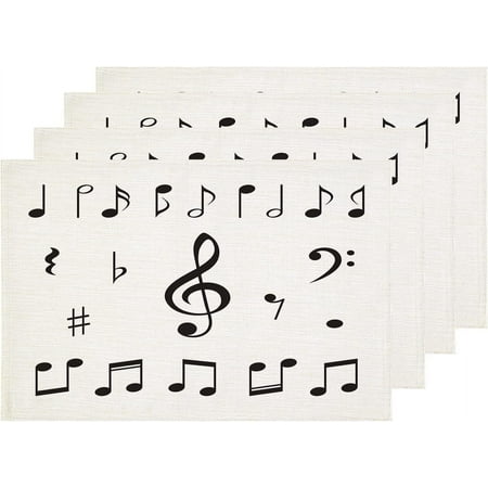 

Music Notes Placemats Black White Clef Sheet Icon Sign Melody Table Mat Linen Burlap Washable Double-Deck Heat Insulation for Dining Table Kitchen Table Set of 4 (12 x 18 inch)