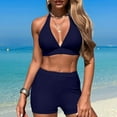 thumbnail image 2 of UTSJKR Womens Two Piece Bikini Sets Halter Bikini Top Tie Back Padded Bathing Suit Push Up Swimsuit Top with High Waisted Bathing Suit Bottoms Navy 4-6, 2 of 7