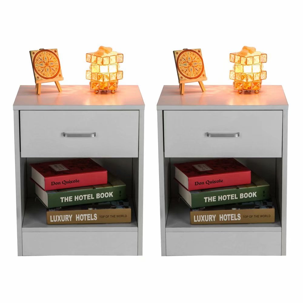 Akoyovwerve Nightstands for Bedroom with Real Wood,Nightstands Set of 2 with Drawers White