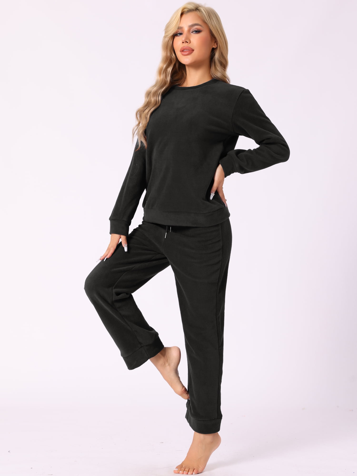 DARING DIVA Women's 2-Piece Fuzzy Flannel Pajama Sets L Black