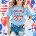 thumbnail image 2 of MIXUE Girls Tops & T-Shirts Kids Summer Fourth Of July Independence Day Bowknot Letter Print Round Neck Short Sleeve Casual Party Tshirts Outwear,Blue,8-9 Years, 2 of 4