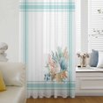 thumbnail image 5 of Aqua Coastal Sheer Curtains 63 Inches Long, Nautical Seashells Coral Leaves Stripes Light Filering Curtains, Breathable Simi Curtain Privacy Drapes for Living Room Bedroom Window Treatment, 5 of 9