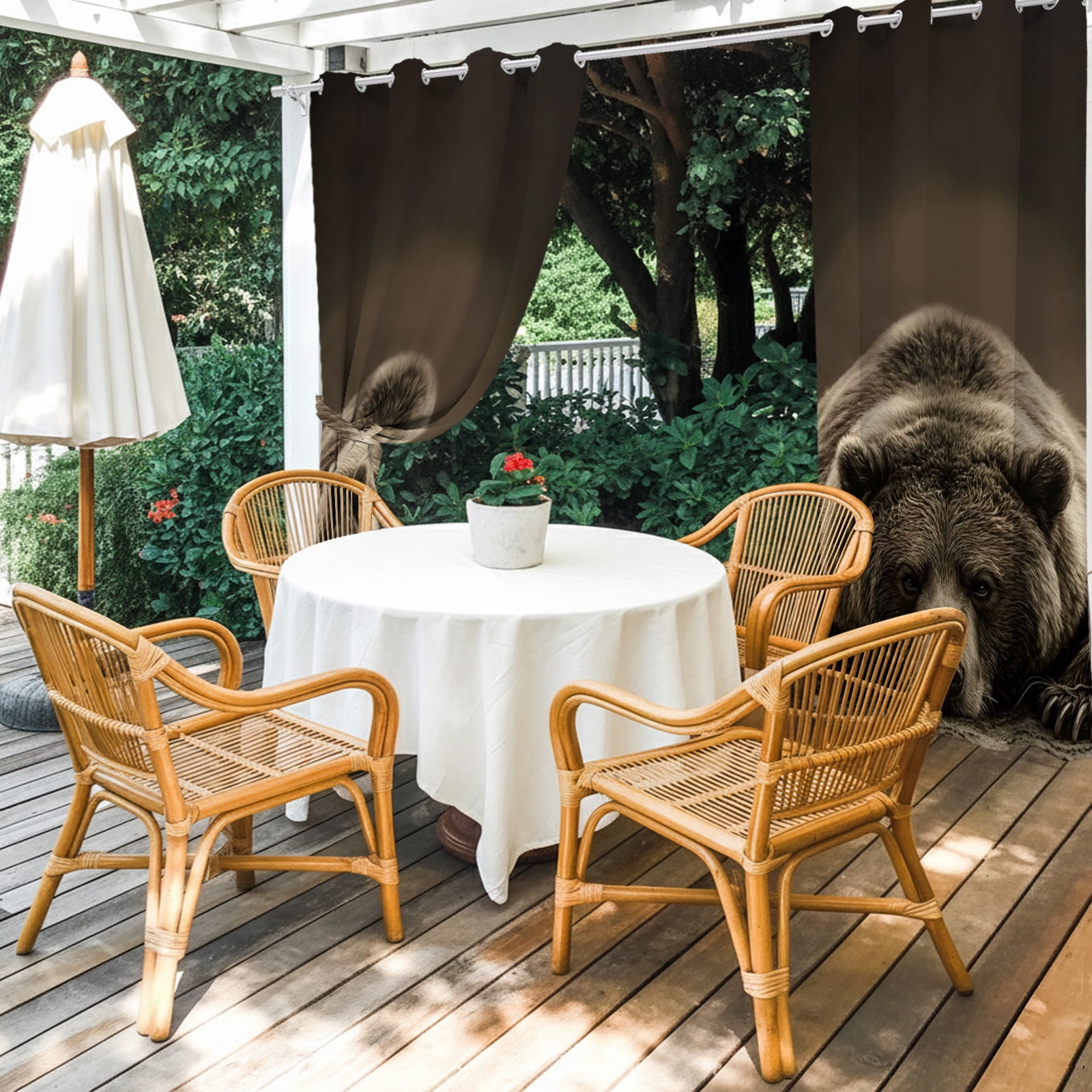 Brown Bear Outdoor Curtains for Patio, Forest Wildlife Animal Rustic Sunshade Privacy Drapes Grommet Waterproof Outside Curtains for Porch/Cabana/Balcony 54"x 108", 1 Panel