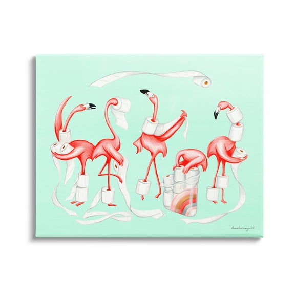 Stupell Industries Silly Flamingos Toilet Paper Rolls Bathroom Illustration Graphic Art Gallery Wrapped Canvas Print Wall Art, Design by Amelie Legault