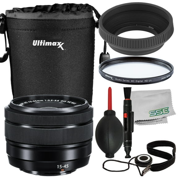 Ultimaxx Essential Fujifilm XC 15-45mm f/3.5-5.6 OIS PZ Lens (Black) Bundle (White Box) - Includes: Protective UV Filter & More (10pc Bundle)