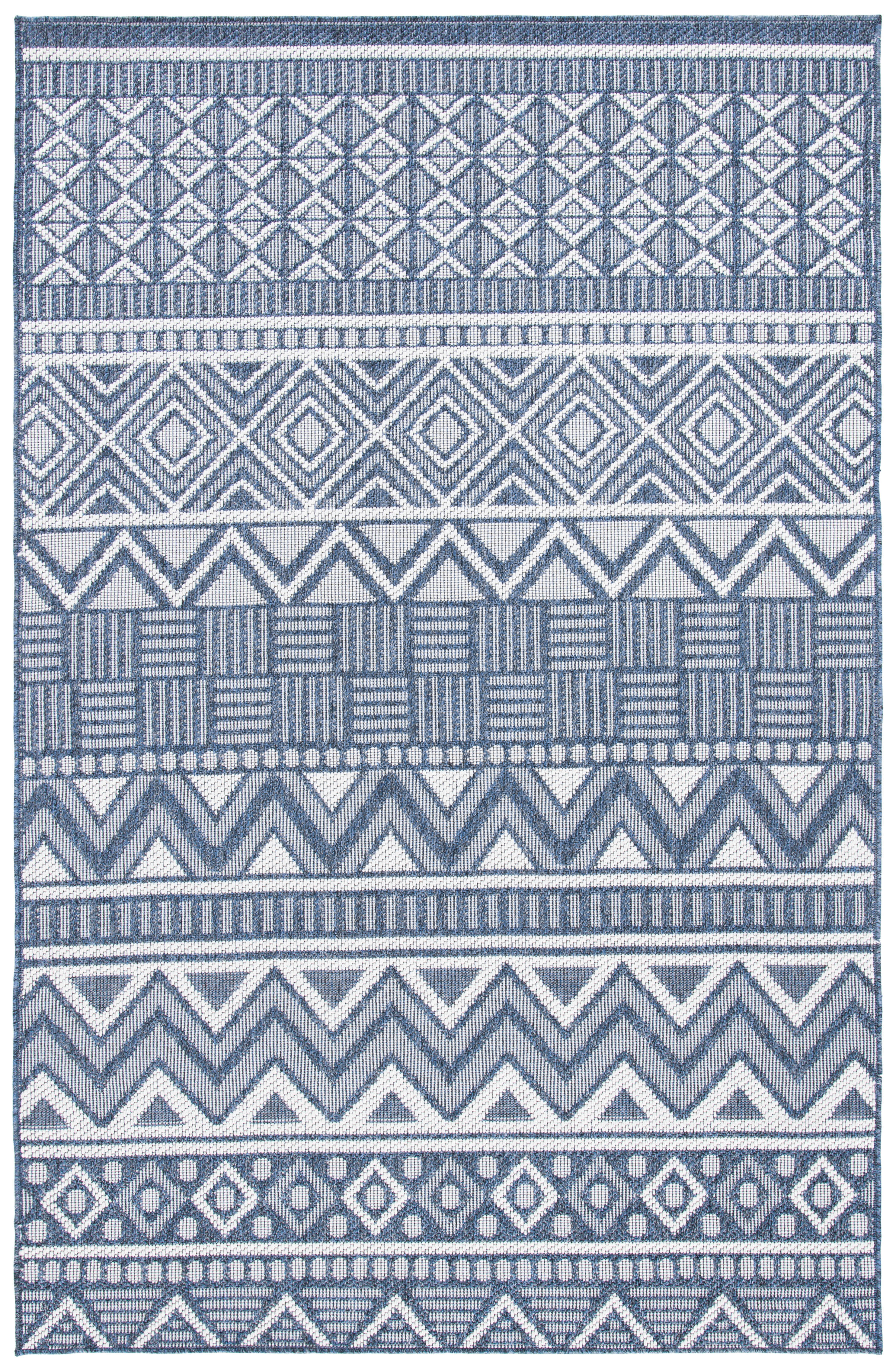 SAFAVIEH Machine Washable Rug Indoor/Outdoor Bermuda Collection - Bermuda Jacinth Geometric Machine Washable Indoor/Outdoor Area Rug, Navy/Cream, 5'3" x 7'6"