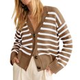 thumbnail image 2 of V Neck Button Down Long Sleeve Open Front Ribbed Knit Outerwear Womens Striped Cardigan Sweaters, 2 of 6