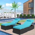 thumbnail image 2 of UHOMEPRO 3-Piece Outdoor Patio Furniture Set Chaise Lounge, Patio Reclining Rattan Lounge Chair Chaise Couch Cushioned with Glass Coffee Table, Adjustable Back and Feet, Lounger Chair for Pool Garden, 2 of 12