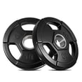 thumbnail image 1 of Rubber Coated Tri-Grip Weight Plate - Cast Iron Core, Stainless Steel Ring, Low Noise, Floor Protection - For Home Gym Strength Training & Fitness, 1 of 8