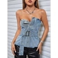 thumbnail image 4 of Womens Denim Vest Jean Strapless Tube Tops Summer Button Down Y2k Going Out Fitted Corset Waistcoat Shirts Light Blue XS, 4 of 9