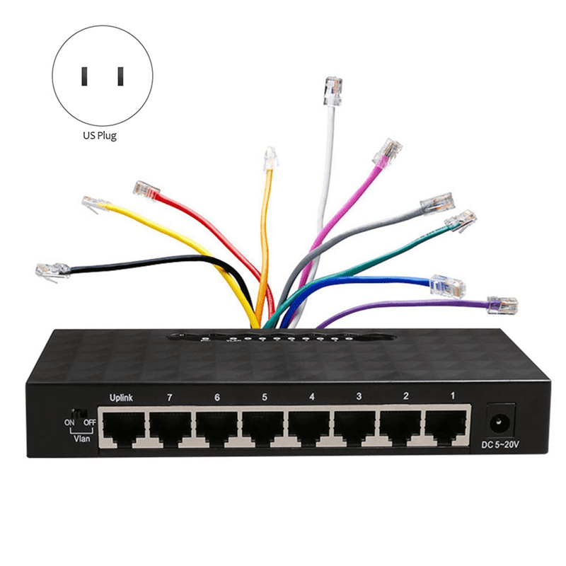 8Port Gigabit Switch Ethernet Smart Switcher High Performance 1000Mbps Network Switch RJ45 Hub Internet Injector US Plug,1 * 8Port Gigabit Switch,As Shown