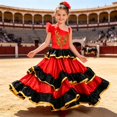 thumbnail image 3 of WOYY Toddler Girls Spanish Traditional Flamenco Dance Dress Layered Swing Maxi Dress, Red, 3 of 4