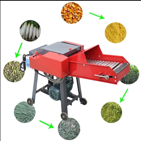 6-Blade Hay Straw Cutter Belt Dry-Wet Corn Straw Pulverizer with Conveyor Belt 500-1000KG/H 220V