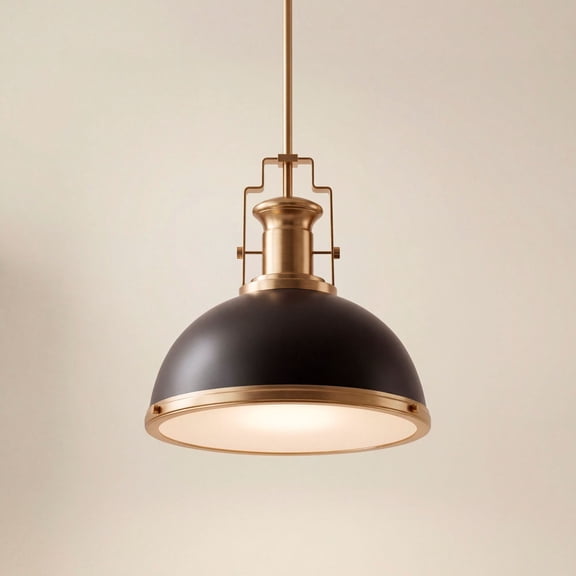 Possini Euro Design Posey Soft Gold Pendant Lighting 13" Wide Mid Century Modern Black Dome Shade for Dining Room House Foyer Kitchen Island Entryway