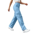 thumbnail image 5 of MAIHAN Womens Wide Leg Pants Cargo Pants for Women High Waisted Baggy Wide Leg Stretchy Y2K Streetwear Black Cargo Pants Women with Pockets(Sky Blue,M), 5 of 6