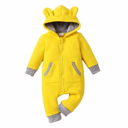 

Honeeladyy Clearance under 10$ Spring Fall Infant Toddler Baby Long Sleeve Hooded Bear Ear Romper With Pockets Jumpsuit