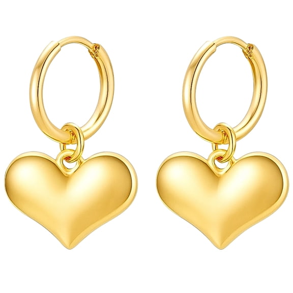 Heart Huggie Hoop Dangle Earrings for Women 14kt Gold-Plated Stainless Steel by Ginger Lyne