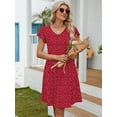 thumbnail image 3 of Chiclily Summer Dresses for Women Ruffle Sleeve Midi Dress Boho Beach Sundress with Pockets, Polkadots Red L, 3 of 7