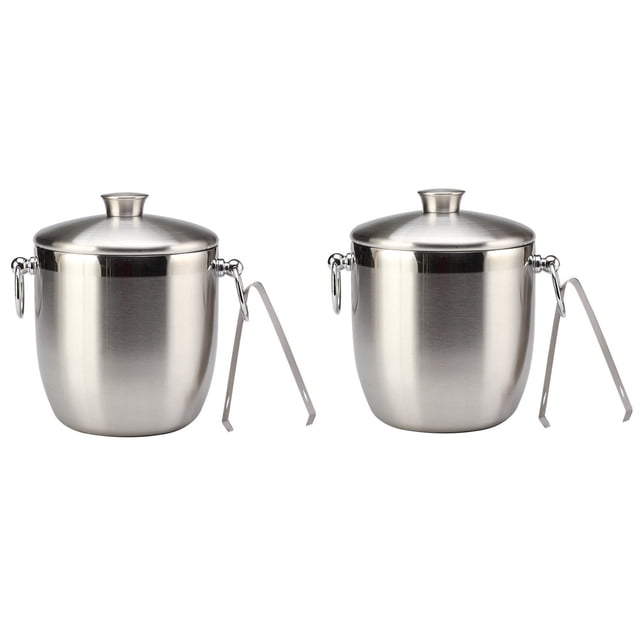 2X Cubo de Hielo de Acero Inoxidable con Pinzas de Litro de Doble Pared Aislado con Pinzas Y Recipiente de Hielo con Tapa (3L)