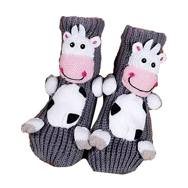 Calcetines de animales, regalos de , divertidos, gruesos y suaves, calcetines de tubo medio para el dormitorio y el hogar. Vaca gris