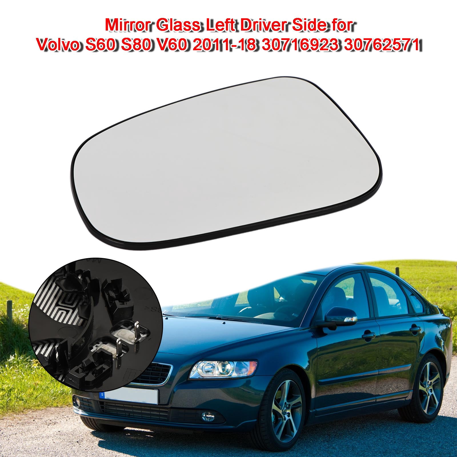 Vaexheart Heated Driver Side Door Mirror Glass – Fits Volvo S60, S80, V60 (2011-2018) – 30716480 – Direct Fit