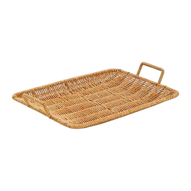 Bandeja tejida para servir, fácil de limpiar, duradera, bandeja para refrigerios con asa, multiusos. Grande
