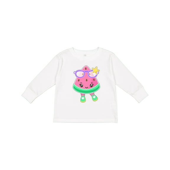 Inktastic Cute Watermelon with Sunglasses Boys or Girls Long Sleeve Toddler T-Shirt